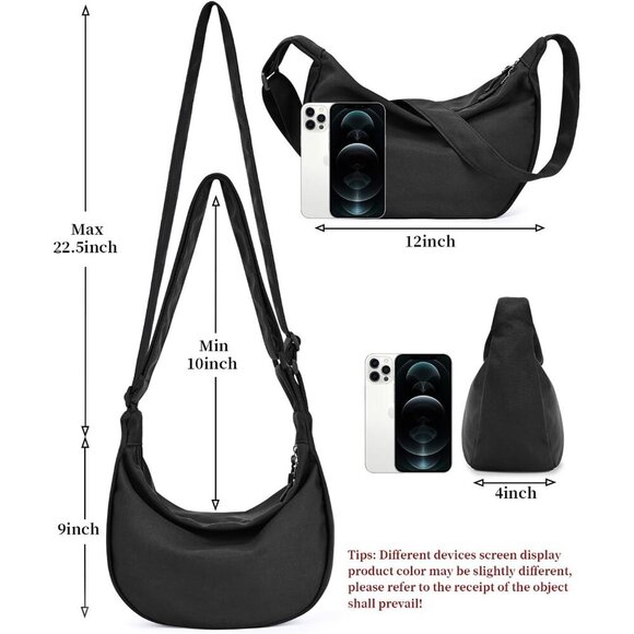 Small Sling Crossbody Bag for Women & Men, Trendy Mini Crescent with 2 Zippers - Picture 2 of 9